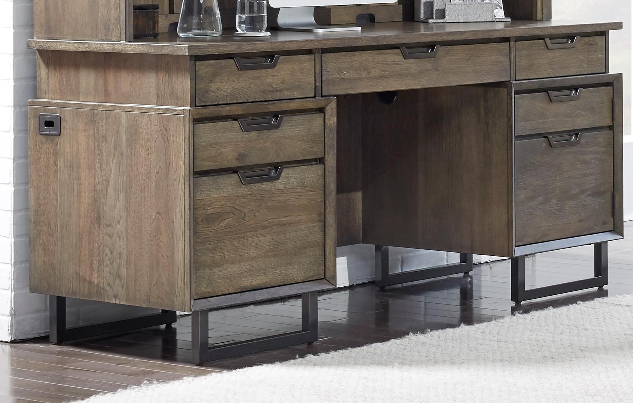 Aspenhome Harper Point Contemporary Credenza Desk with Outlets and USB